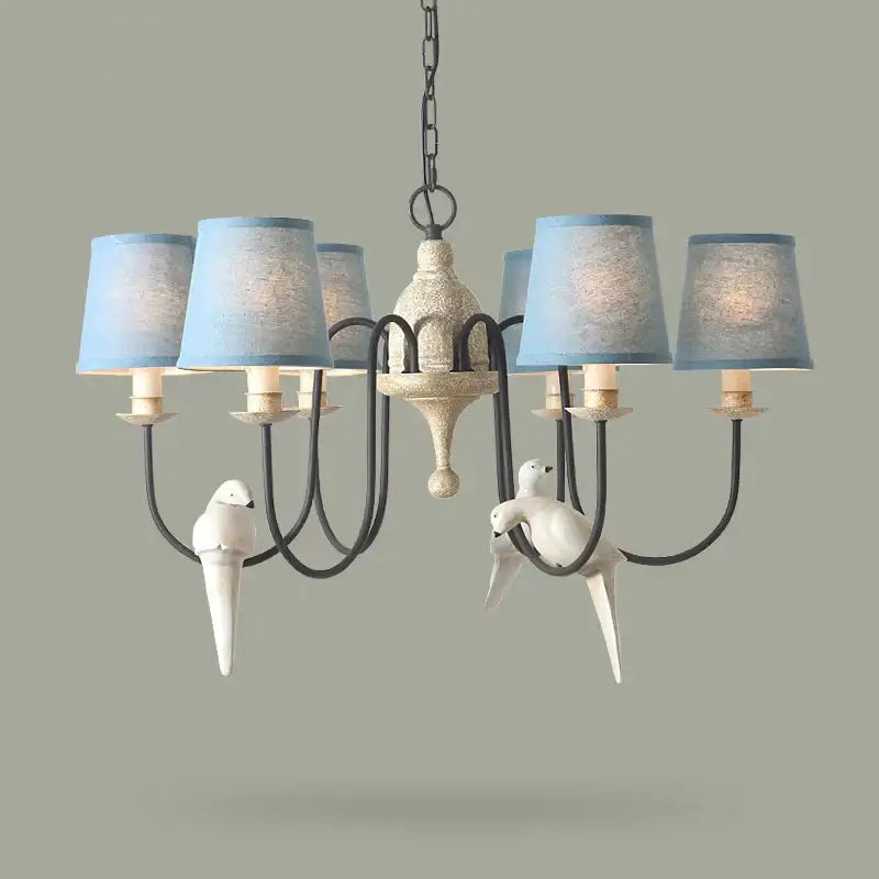Suspension luminaire originale avec oiseaux et abat-jours bleus