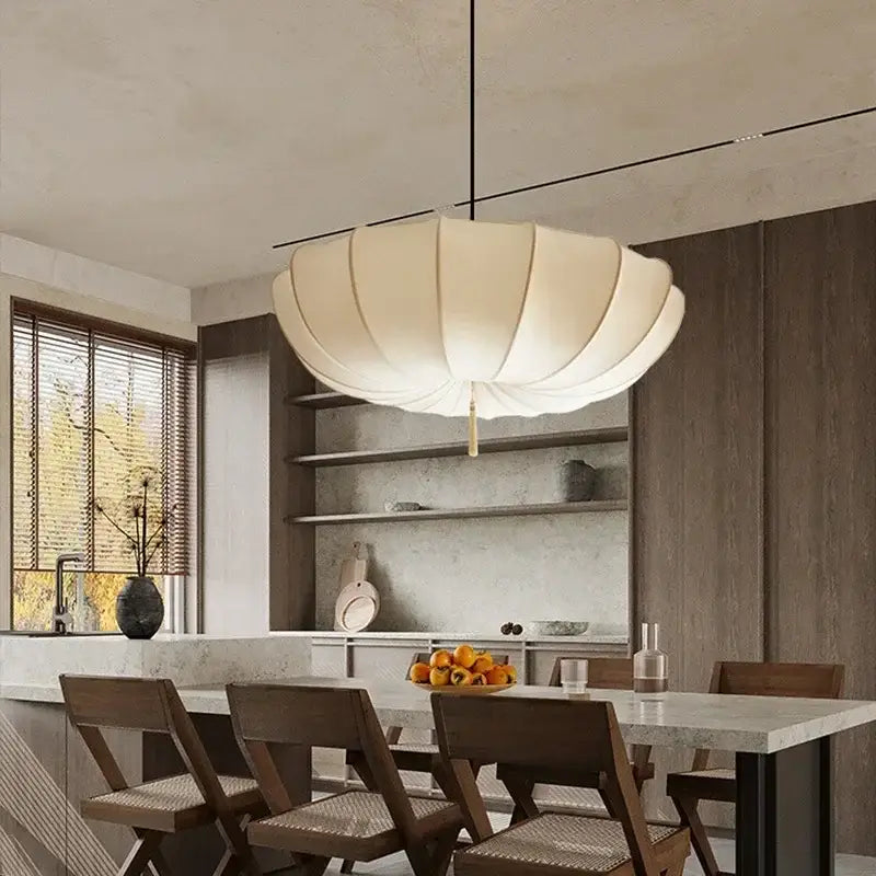 Suspension Luminaire Parapluie Blanc Avec Support Noir Minimaliste