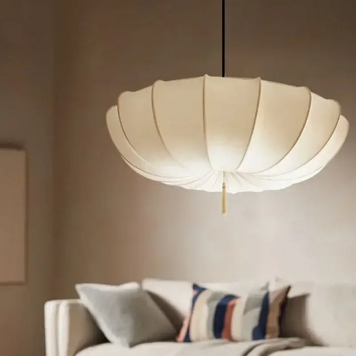 Suspension Luminaire Parapluie Blanc Avec Support Noir Minimaliste