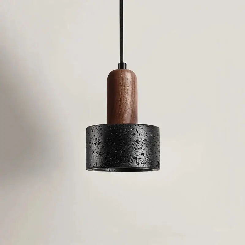 Suspension luminaire en pierre noire et bois naturel design