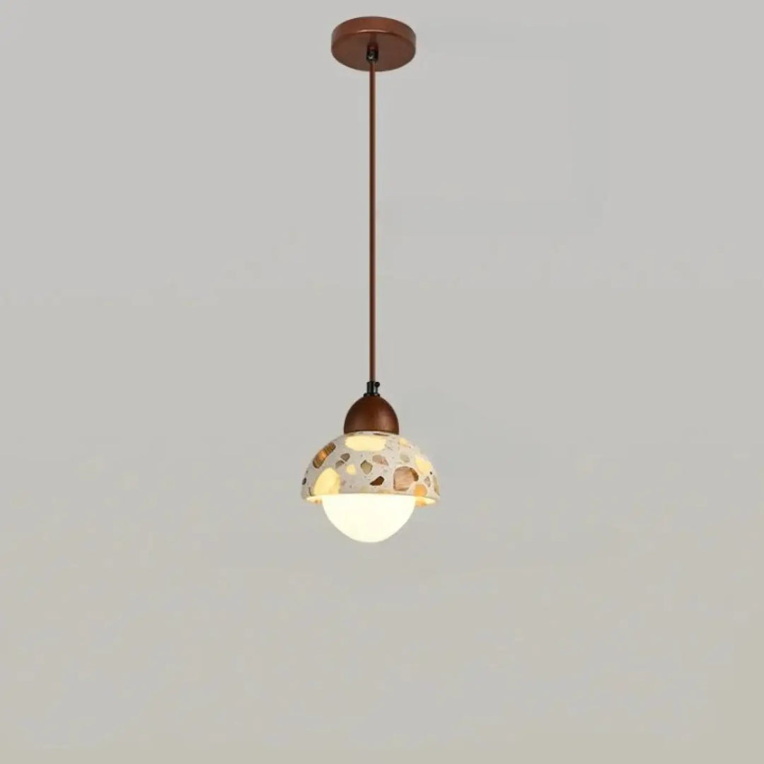 Suspension luminaire tosco avec abat-jour en verre mosaïque aux tons chauds et chaîne cordon réglable en bronze