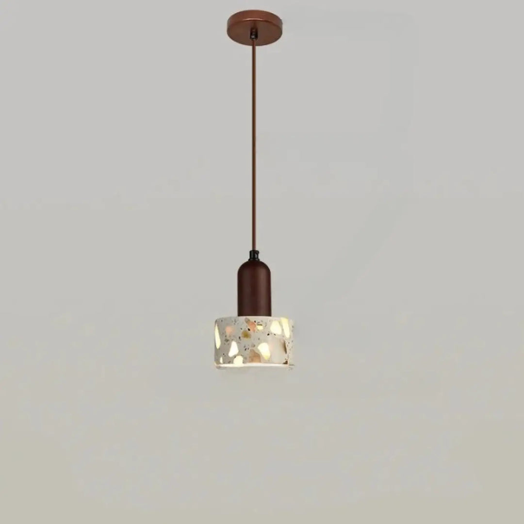 Suspension luminaire tosca avec chaîne cordon réglable, abat-jour cylindrique en terrazzo blanc pailleté or et beige