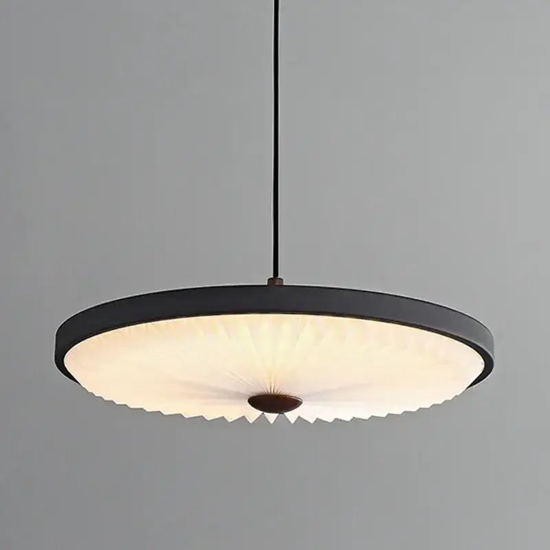 Suspension luminaire plissé en papier sculpté et métal noir ou gris