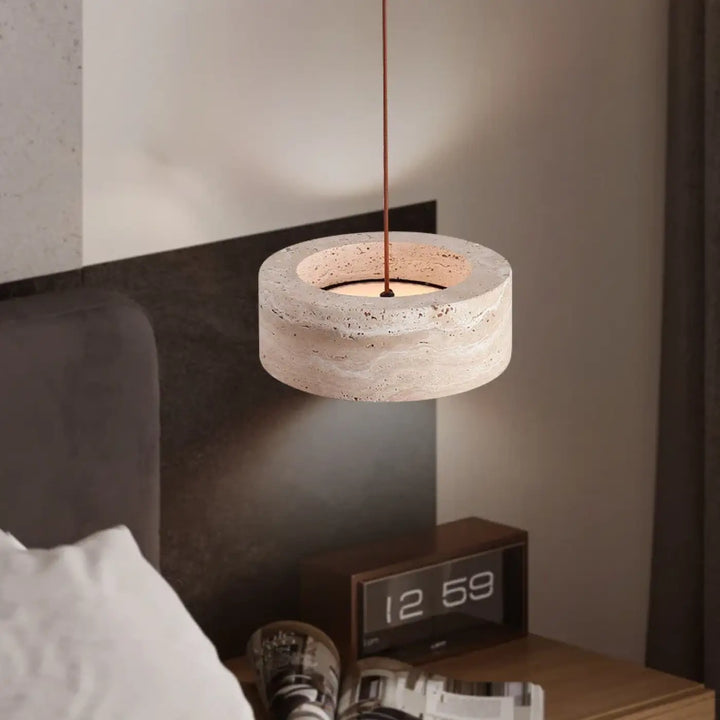 Suspension luminaire rond en pierre travertin design
