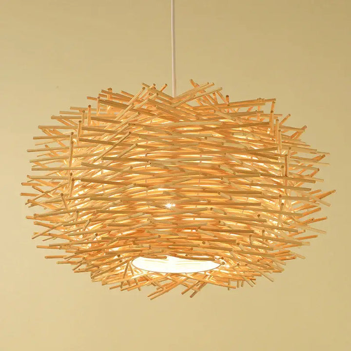 Suspension luminaire en rotin en forme de nid d’oiseaux naturel