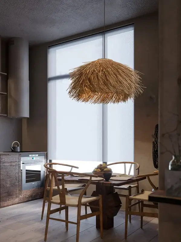 Suspension luminaire rotin naturel design moderne

