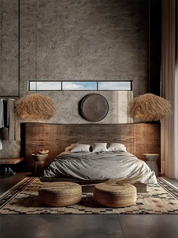 Suspension luminaire rotin naturel design moderne

