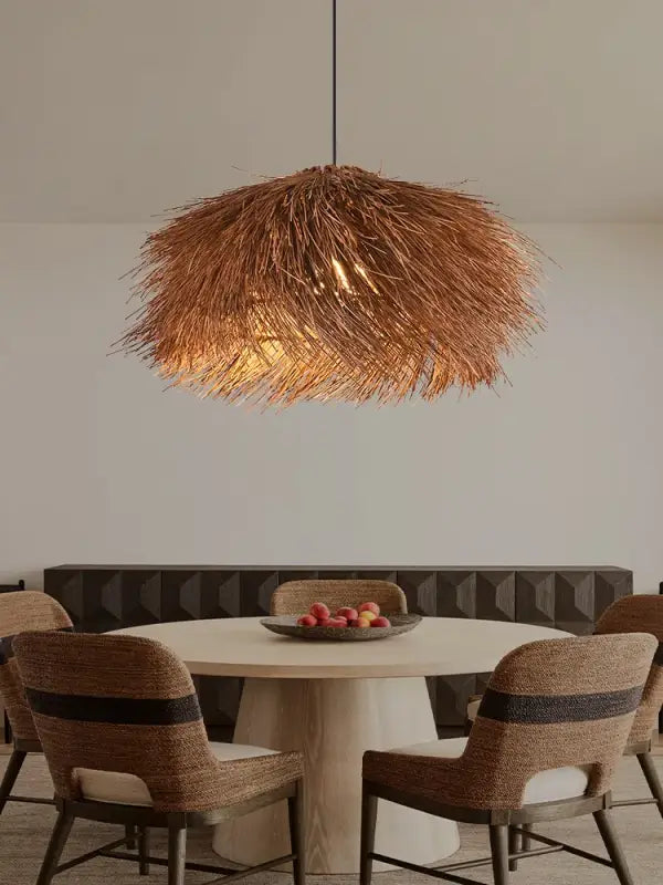 Suspension luminaire rotin naturel design moderne

