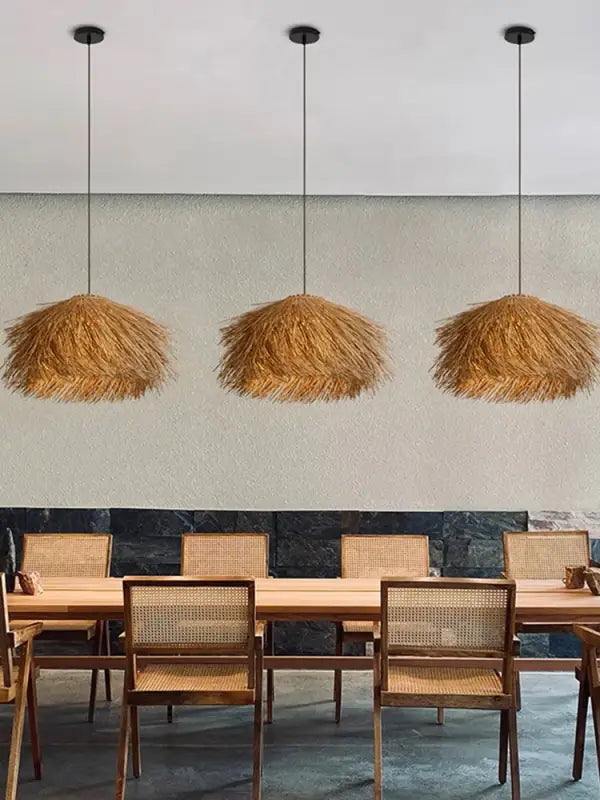 Suspension luminaire rotin naturel design moderne

