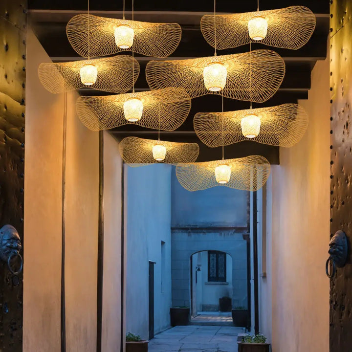 Suspension luminaire en rotin pour salle à manger moderne

