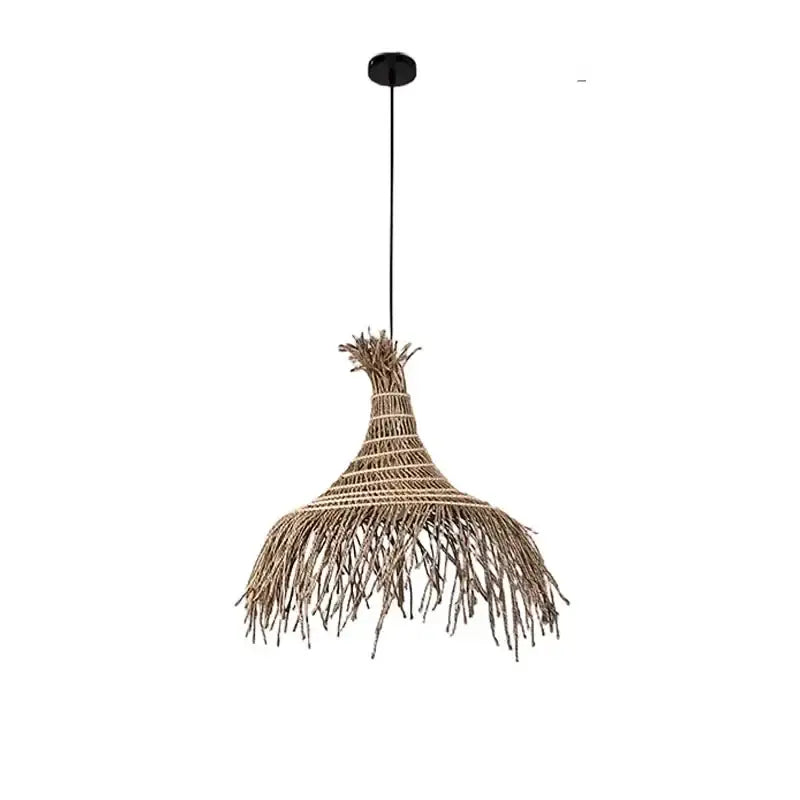 Nordic Retro Wabi Sabi Rattan Weaving Straw Hat Chandelier Living Dining Room Pendant Lights Restaurant Bar Hanging
