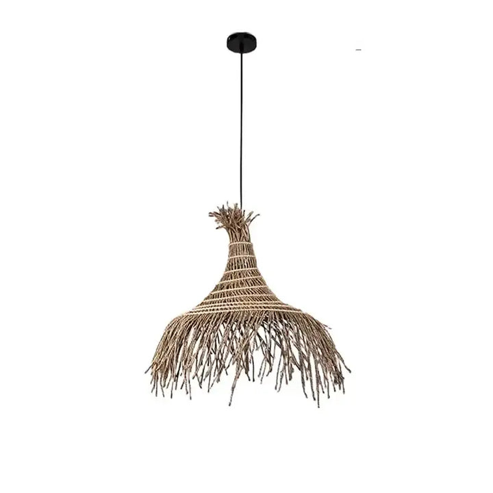 Nordic Retro Wabi Sabi Rattan Weaving Straw Hat Chandelier Living Dining Room Pendant Lights Restaurant Bar Hanging