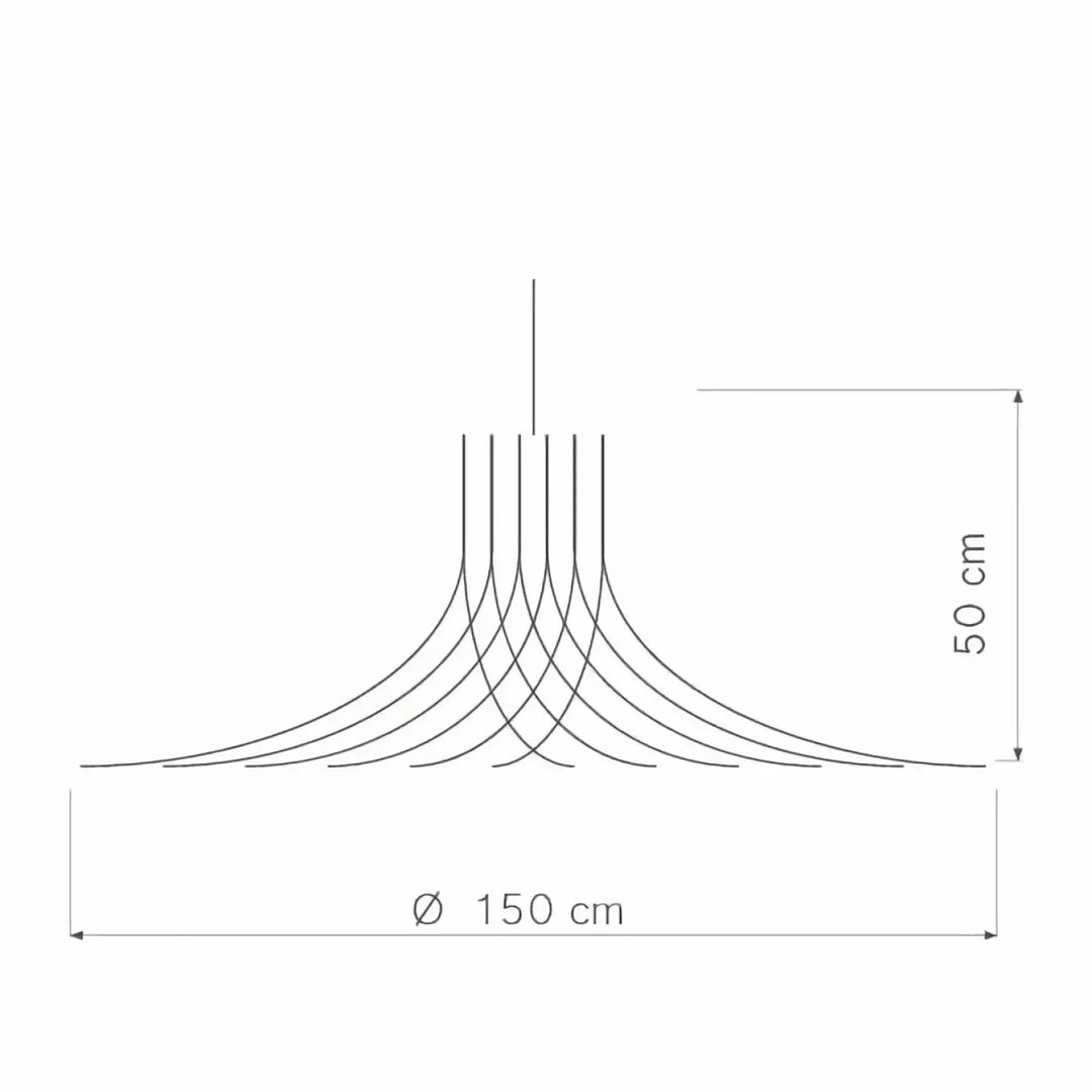 Suspension luminaire rotond en dessin linéaire noir minimaliste avec bras courbés modernes rayonnants du centre