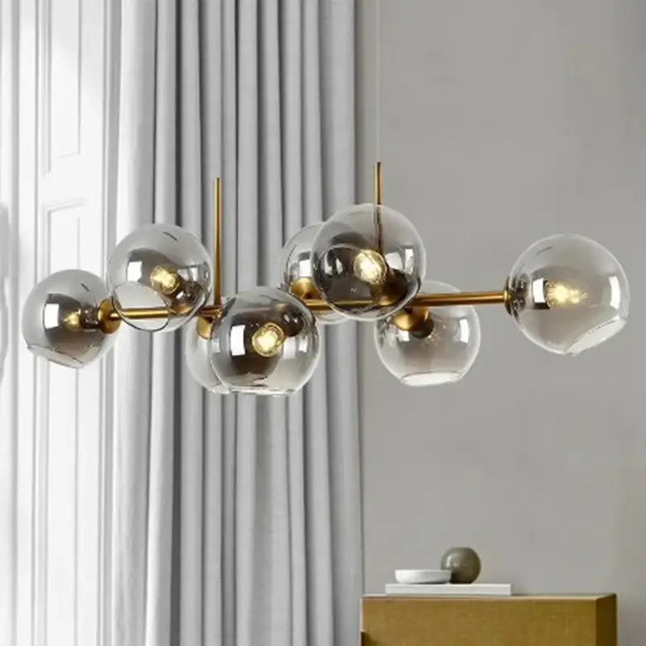 Suspension luminaire scandinave avec 8 boules en verre teinté noir

