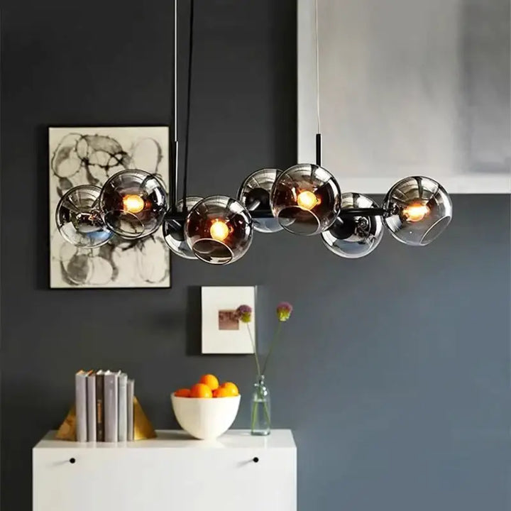 Suspension luminaire scandinave avec 8 boules en verre teinté noir

