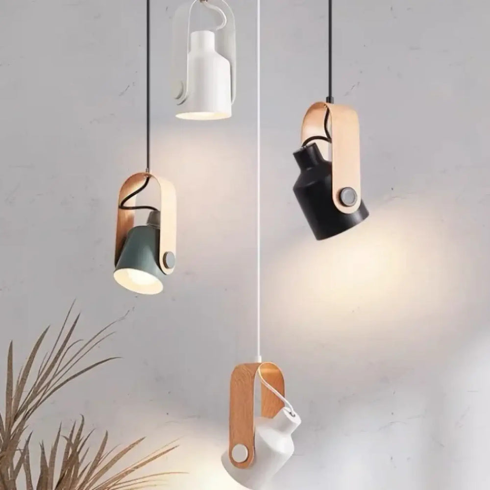 Suspension luminaire talvi avec luminaires suspendus modernes en métal mat blanc noir et teal, sangles en bois ou cuir chaleureux