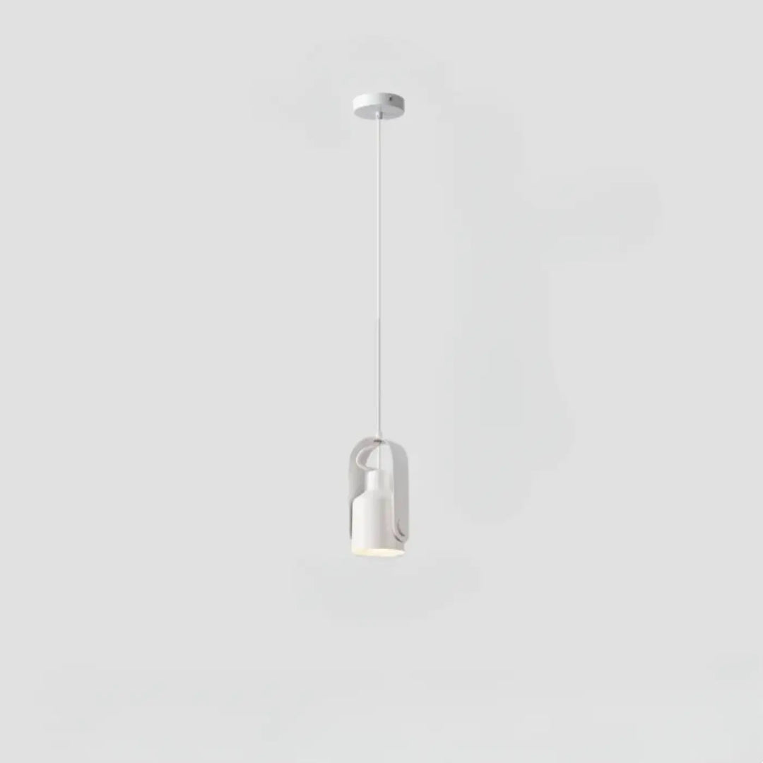 Suspension luminaire talvi blanc minimaliste avec abat-jour cylindrique et cadre en métal courbé élégant