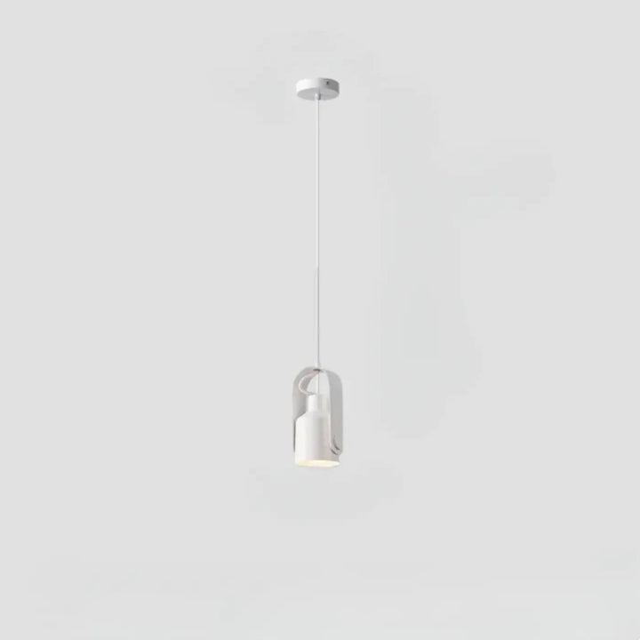 Suspension luminaire talvi blanc minimaliste avec abat-jour cylindrique et cadre en métal courbé élégant