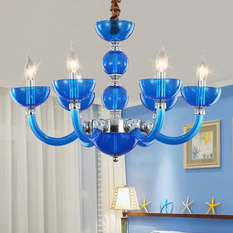 Suspension Luminaire Au Style Grec Verre Soufflé Bleu Organique