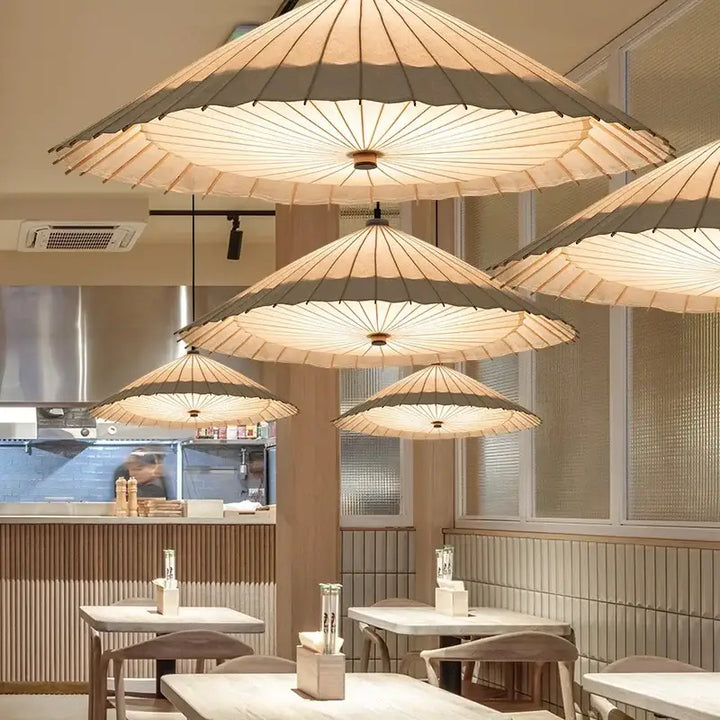 Suspension luminaire style japonais en papier naturel zen