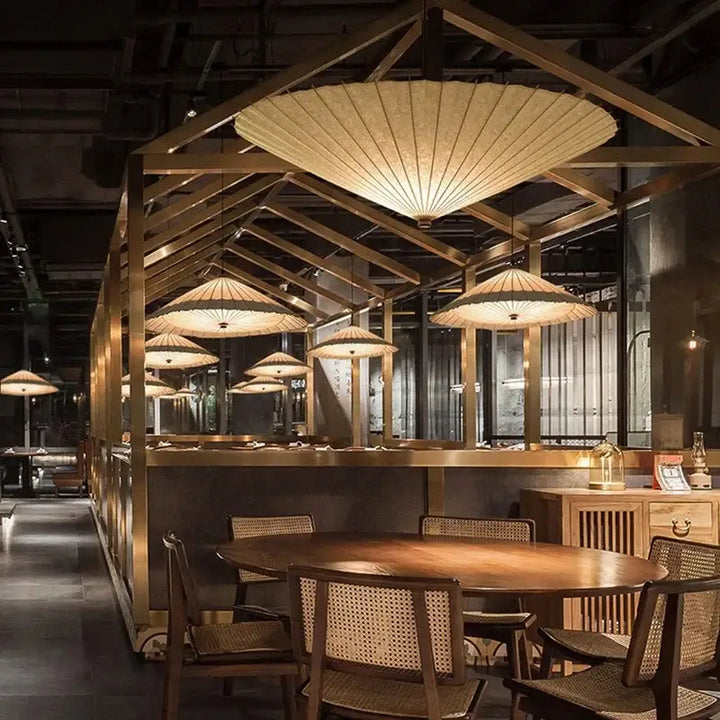 Suspension luminaire style japonais en papier naturel zen