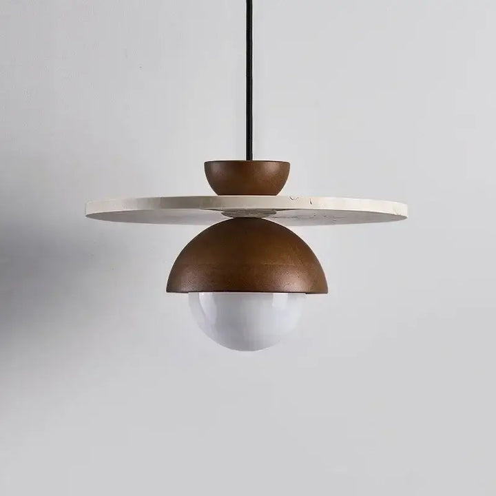 Suspension luminaire style scandinave avec base en bois et en verre