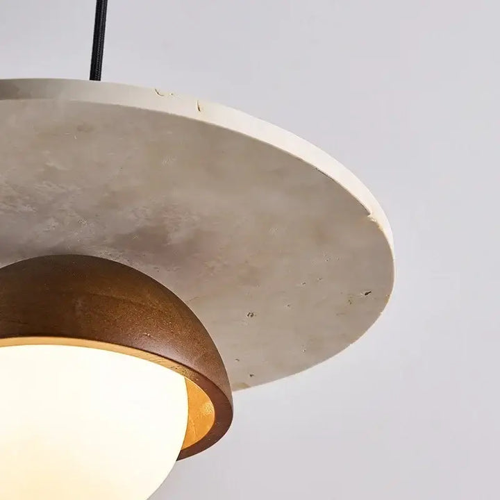 Suspension luminaire style scandinave avec base en bois et en verre