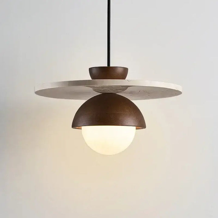 Suspension luminaire style scandinave avec base en bois et en verre