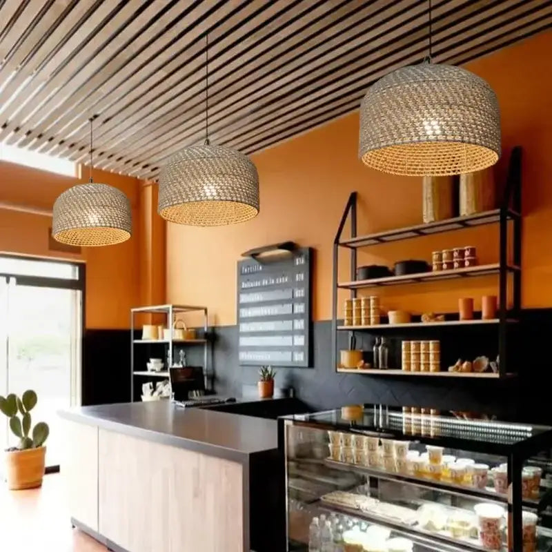 Suspension luminaire tissée en osier design moderne