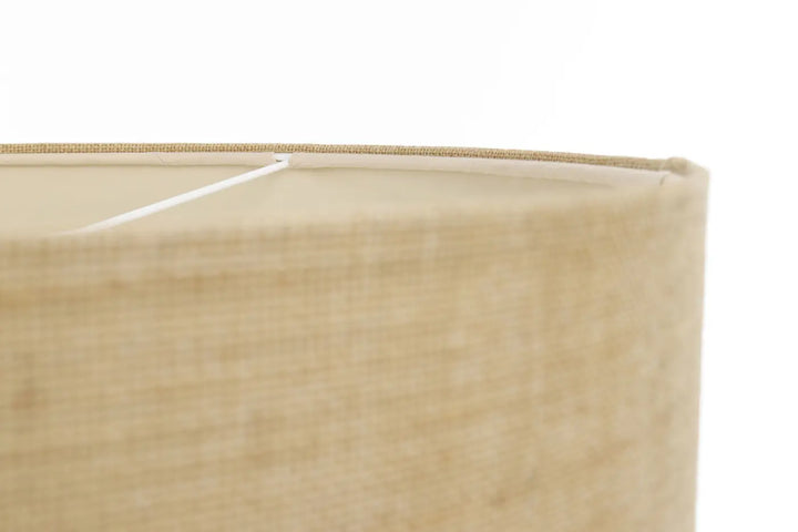 Suspension luminaire boho elegant en tissu beige ecru avec abat-jour tissé minimaliste chic et bord renforcé
