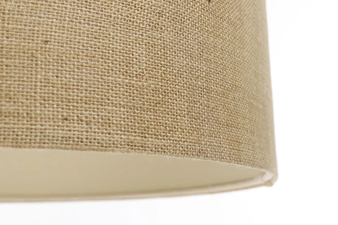 Suspension luminaire tissu beige minimaliste chic avec abat-jour en toile de jute naturelle beige et doublure crème