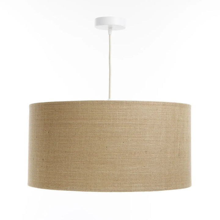 Suspension luminaire en tissu beige minimaliste chic avec cordon et fixation de plafond blanche