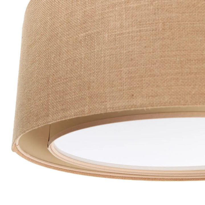 Suspension luminaire duo boho beige avec abat-jour en lin texturé pouvant avoir un motif tissé subtil et design minimaliste
