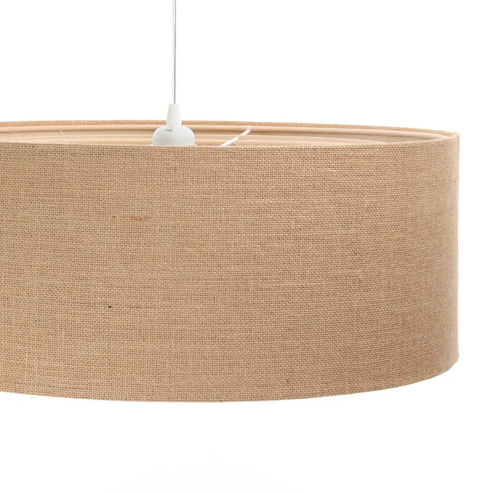 Suspension luminaire duo boho beige avec abat-jour en tissu tissé couleur beige en fibres naturelles texturées