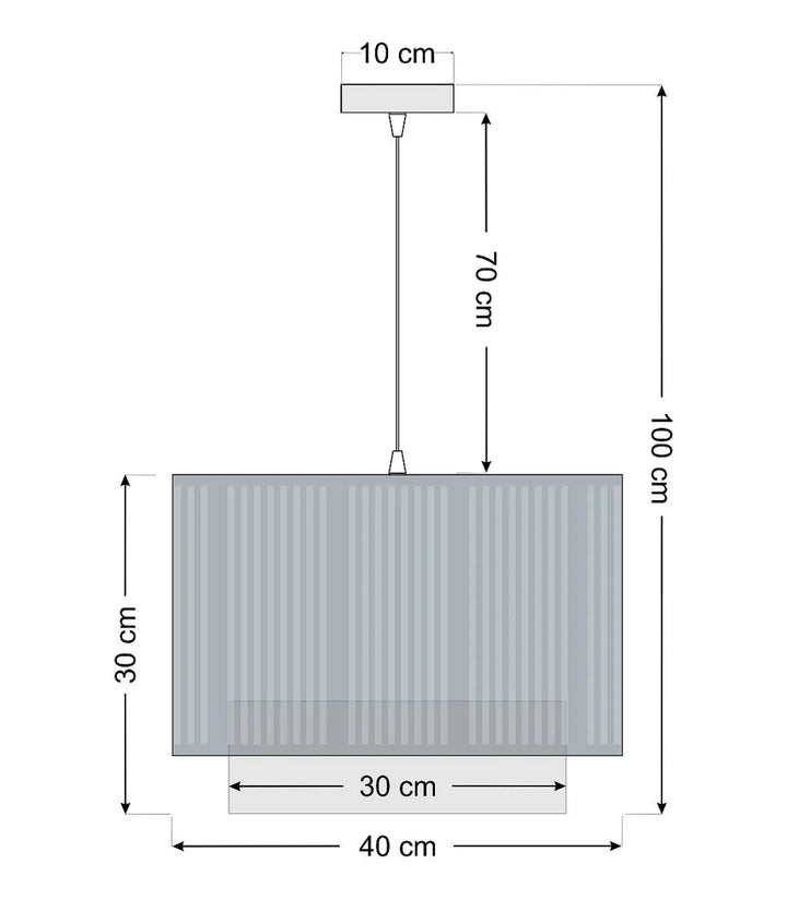 Suspension luminaire moderne chic duo lami line avec abat-jour rectangulaire tissu gris à nervures verticales et cadre métal