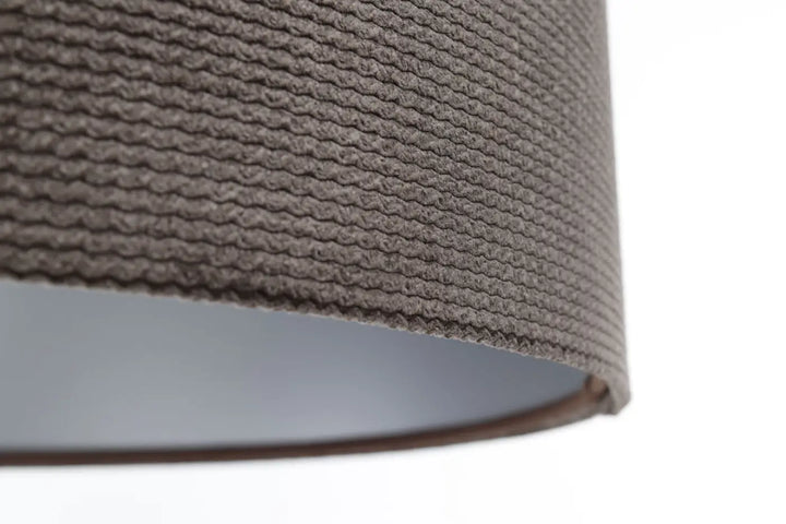 Suspension luminaire gris marron with textured tissu gris marron lampshade and smooth light inner lining