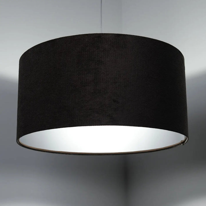 Suspension luminaire glamour structural velour avec abat-jour cylindrique gris marron en tissu gris marron texturé et intérieur argent réfléchissant