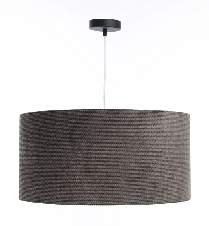Suspension luminaire en tissu gris marron avec monture de plafond noire élégante modèle glamour structural velour