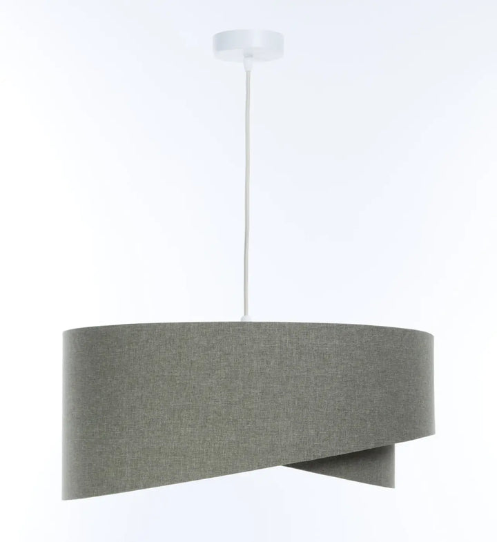 Suspension luminaire galaxy boho élégant en tissu gris vert avec design cylindrique tordu et support plafond blanc