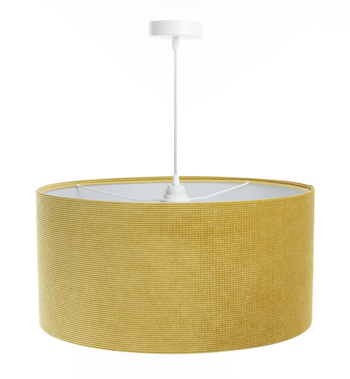 Suspension luminaire en tissu jaune moutarde tissé avec fixation blanche pour décoration intérieure prend moderne