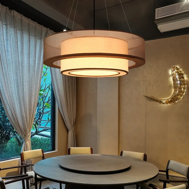 Suspension luminaire en tissu marron design asiatique élégant