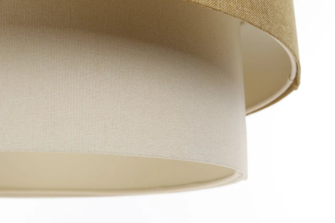 Suspension luminaire duo boho elegant avec abat-jour en lin beige à tissage texturé et design cylindrique moderne