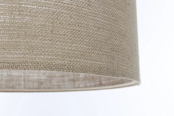 Suspension luminaire boho elegant en lin taupe avec abat-jour en tissu taupe tissé minimaliste moderne