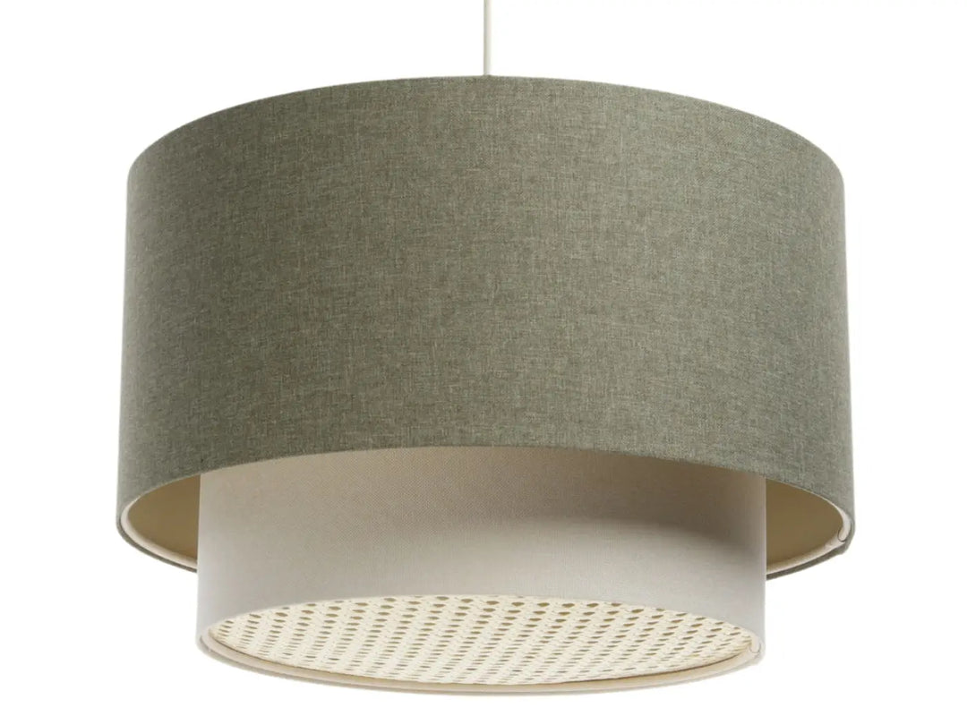 Pendant lamp Duo with Rattan Diffuser – Grey green/Creme/Ecru