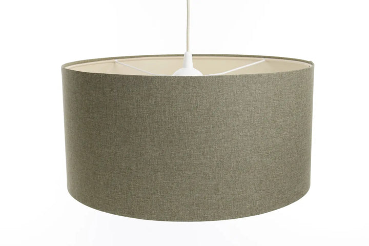 Suspension luminaire boho elegant vert gris en tissu vert avec abat-jour cylindrique vert olive à intérieur écru