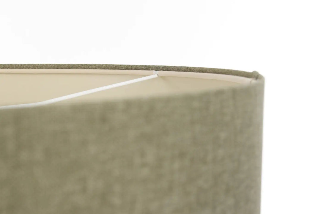 Suspension luminaire boho elegant en tissu vert gris écru avec abat-jour beige texturé à motif tissé subtil