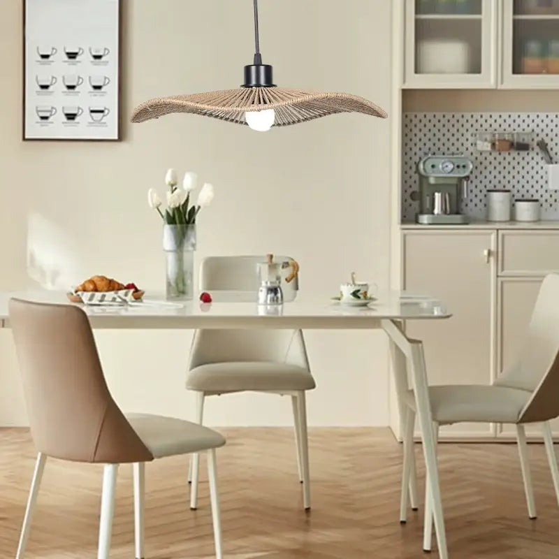 Suspension luminaire tressé naturel design moderne beige