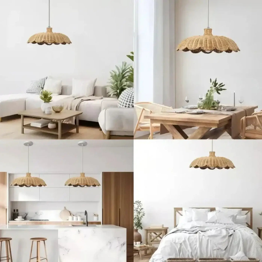 Suspension tressé en rotin style bohème beige chic