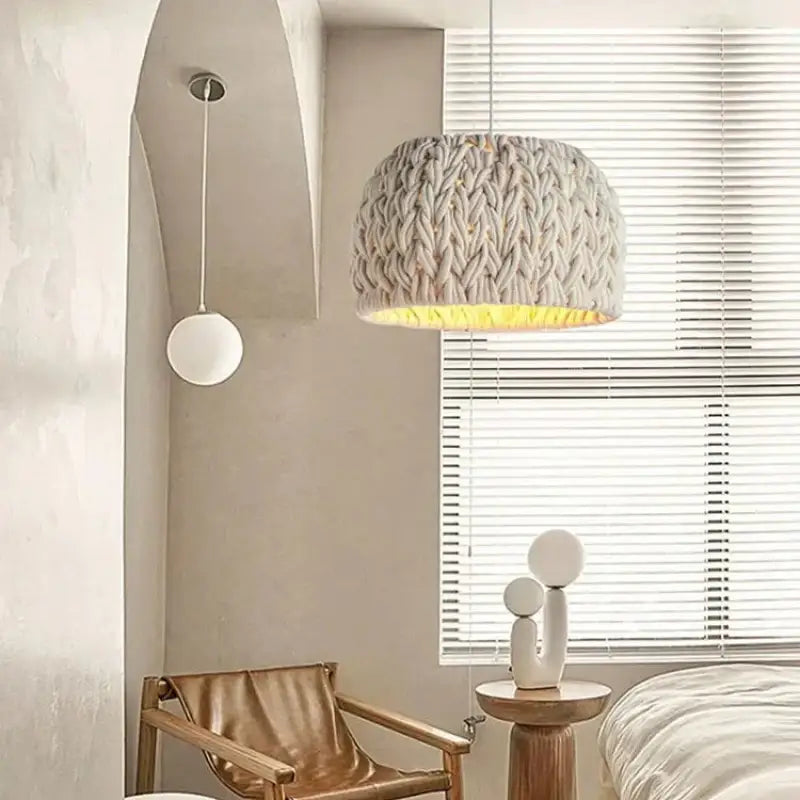 Suspension luminaire tressée en corde style bohème naturel

