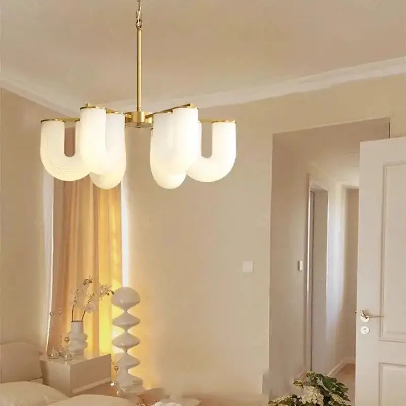 Lustre En Verre Blanc Sculptural Style Contemporain